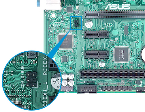 ASUS Pro Q570M-C/CSM COM Debug Header design highlight